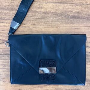 Vintage Trina Turk Black Leather Clutch with Silver Accent